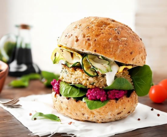 Quinoa Burger with Beetroot and Feta Relish