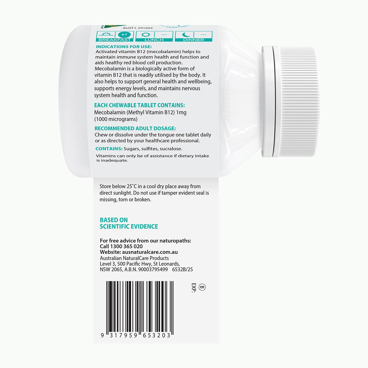 Australian NaturalCare Activated B12 1000mcg 90 tabs 