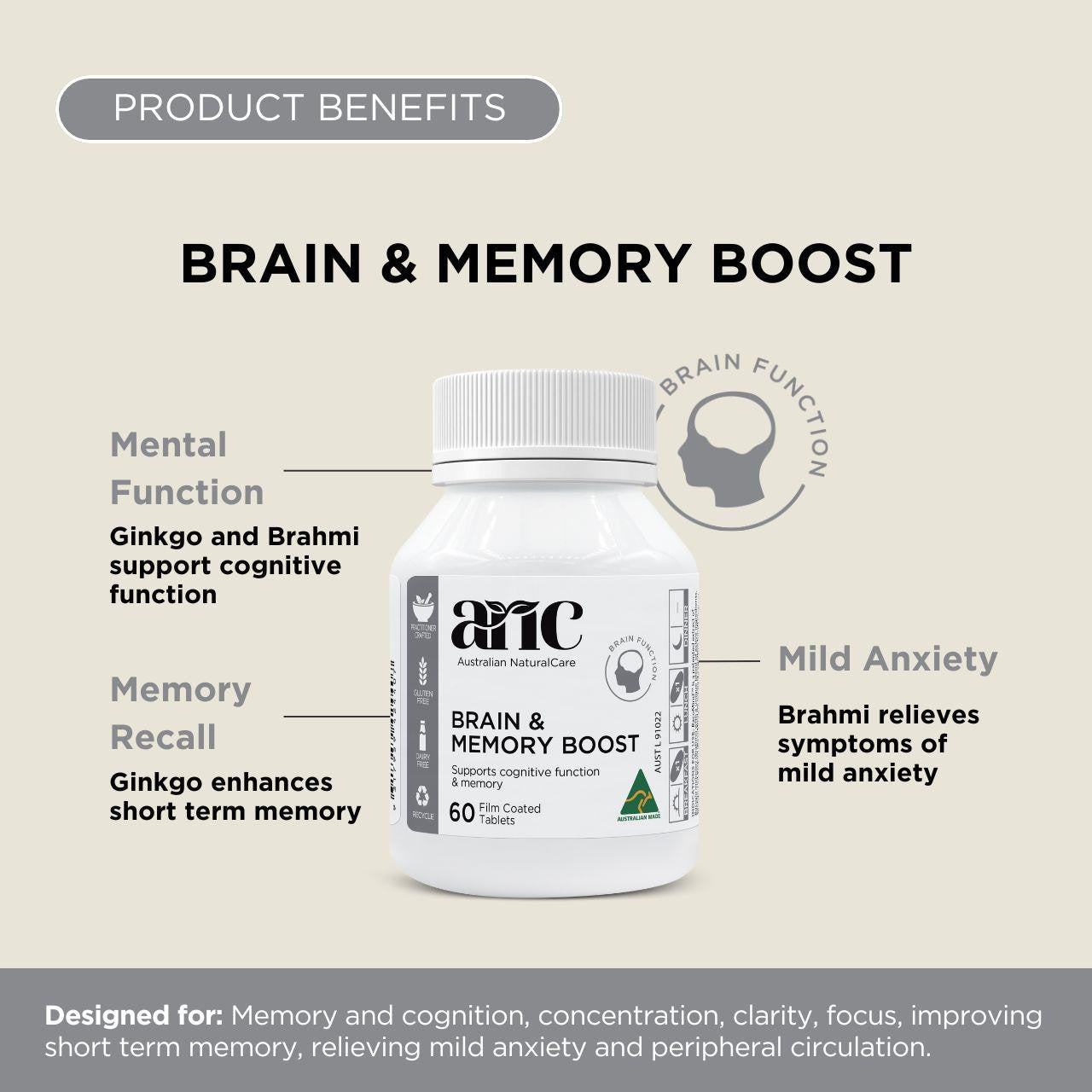 Australian NaturalCare Brain and Memory Boost 60 tabs 