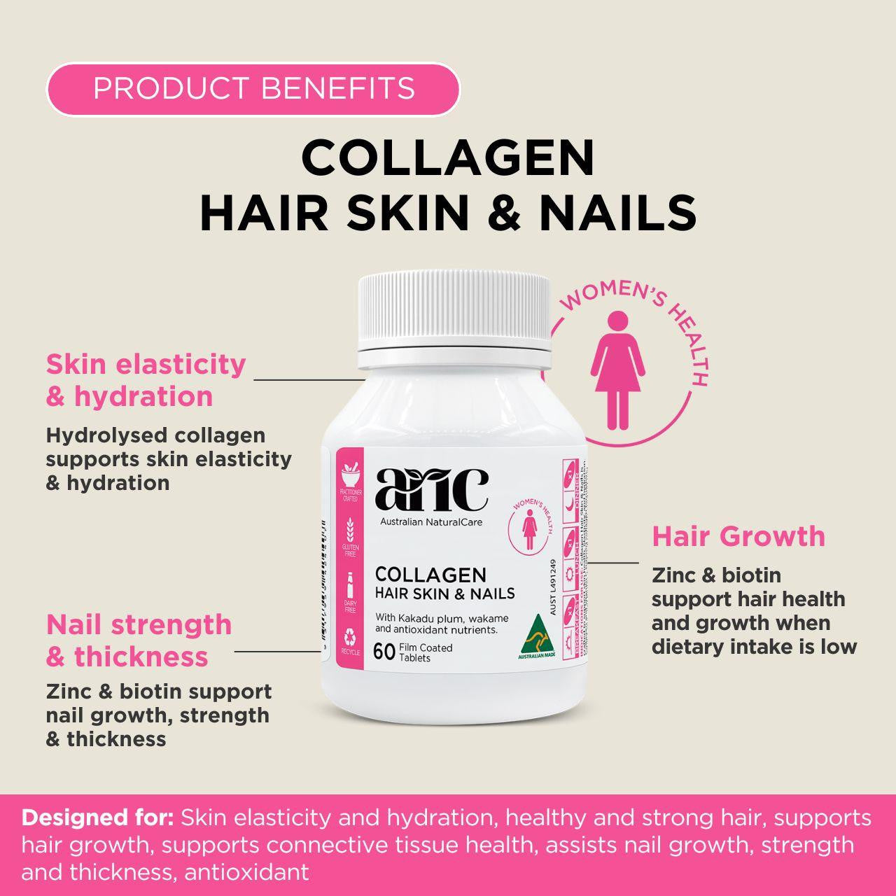 Australian NaturalCare Collagen Hair Skin & Nails 60 tabs 
