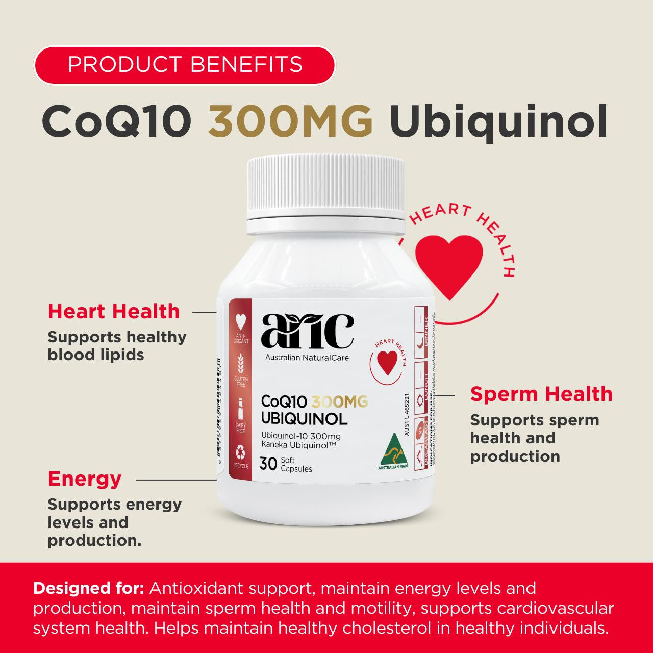 Australian NaturalCare CoQ10 300MG Ubiquinol 30 caps 