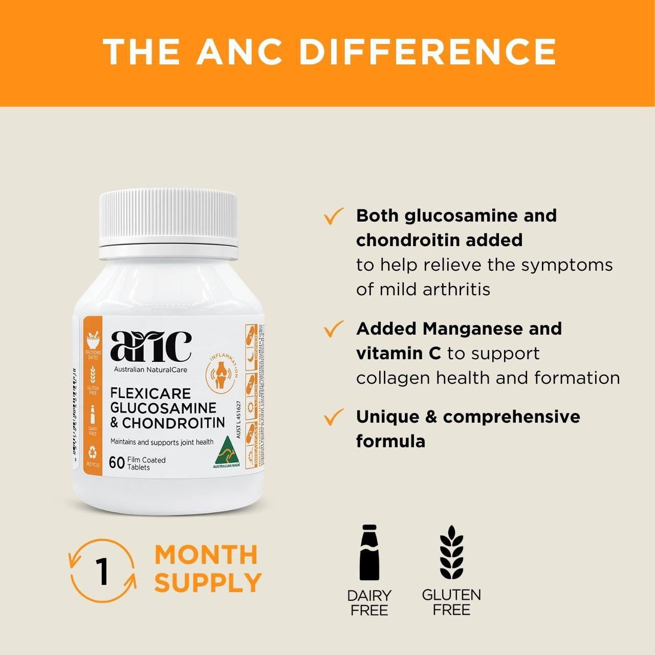 Australian NaturalCare Flexicare Glucosamine and Chondroitin 60 tabs 