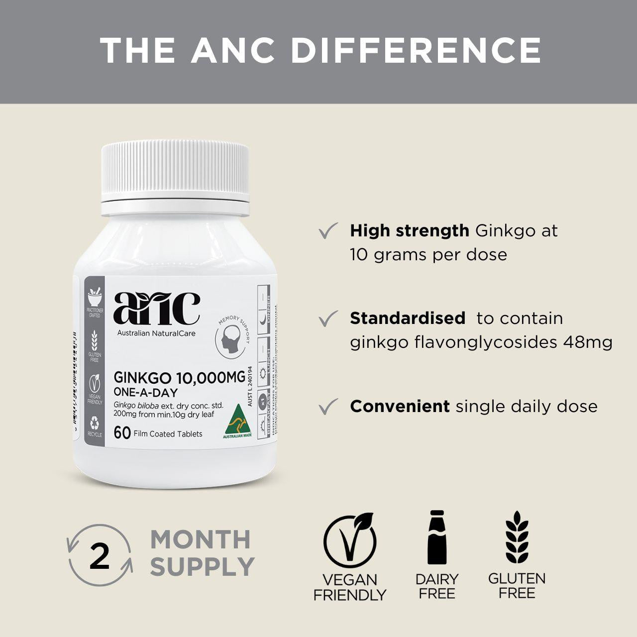 Australian NaturalCare Ginkgo 10,000mg One-A-Day 60 tabs 