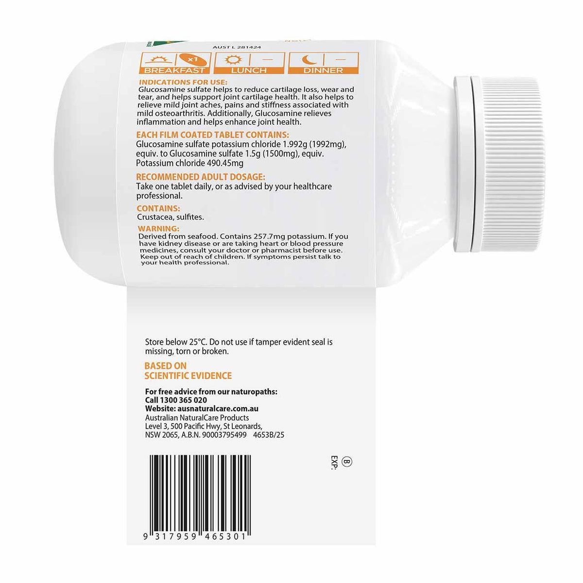 Australian NaturalCare Glucosamine 1500 One-A-Day Healthy Joints 90 tabs 