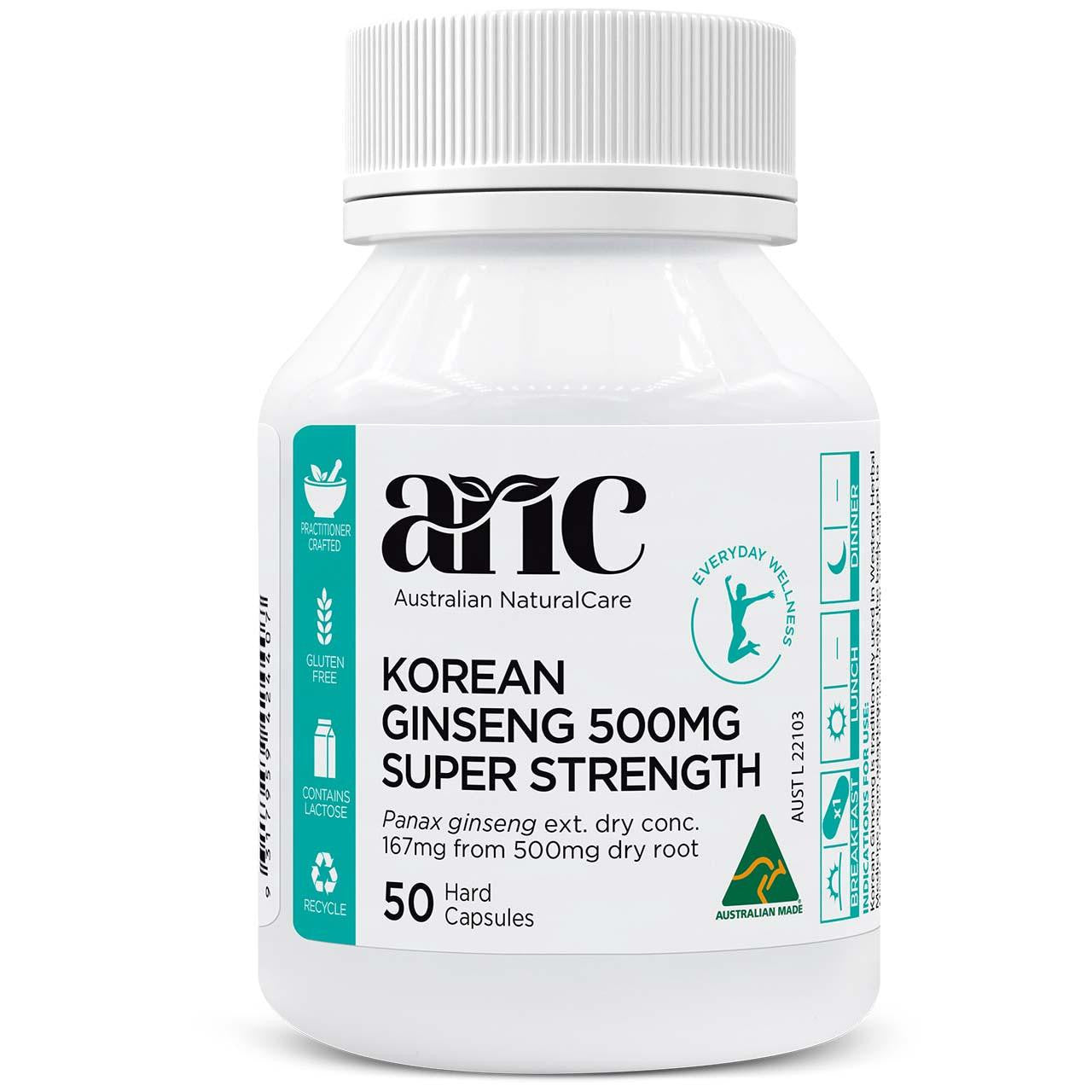Australian NaturalCare Korean Ginseng 500mg Super Strength 50 caps 