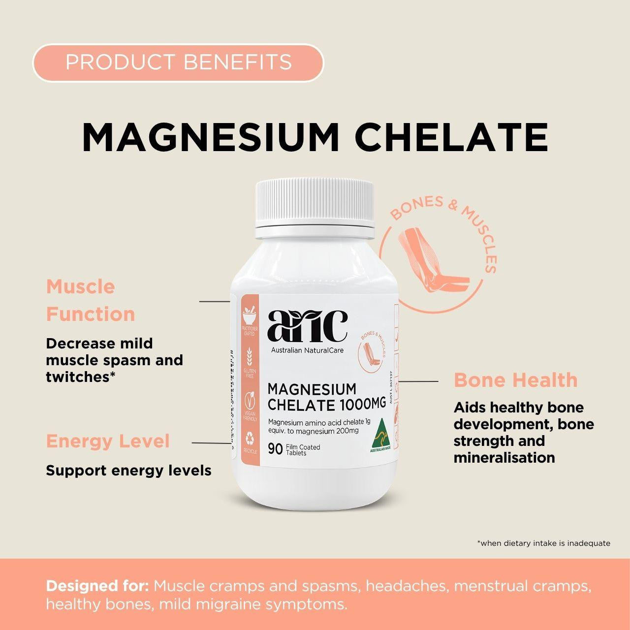 Australian NaturalCare Magnesium Chelate 1000mg 90 tabs 