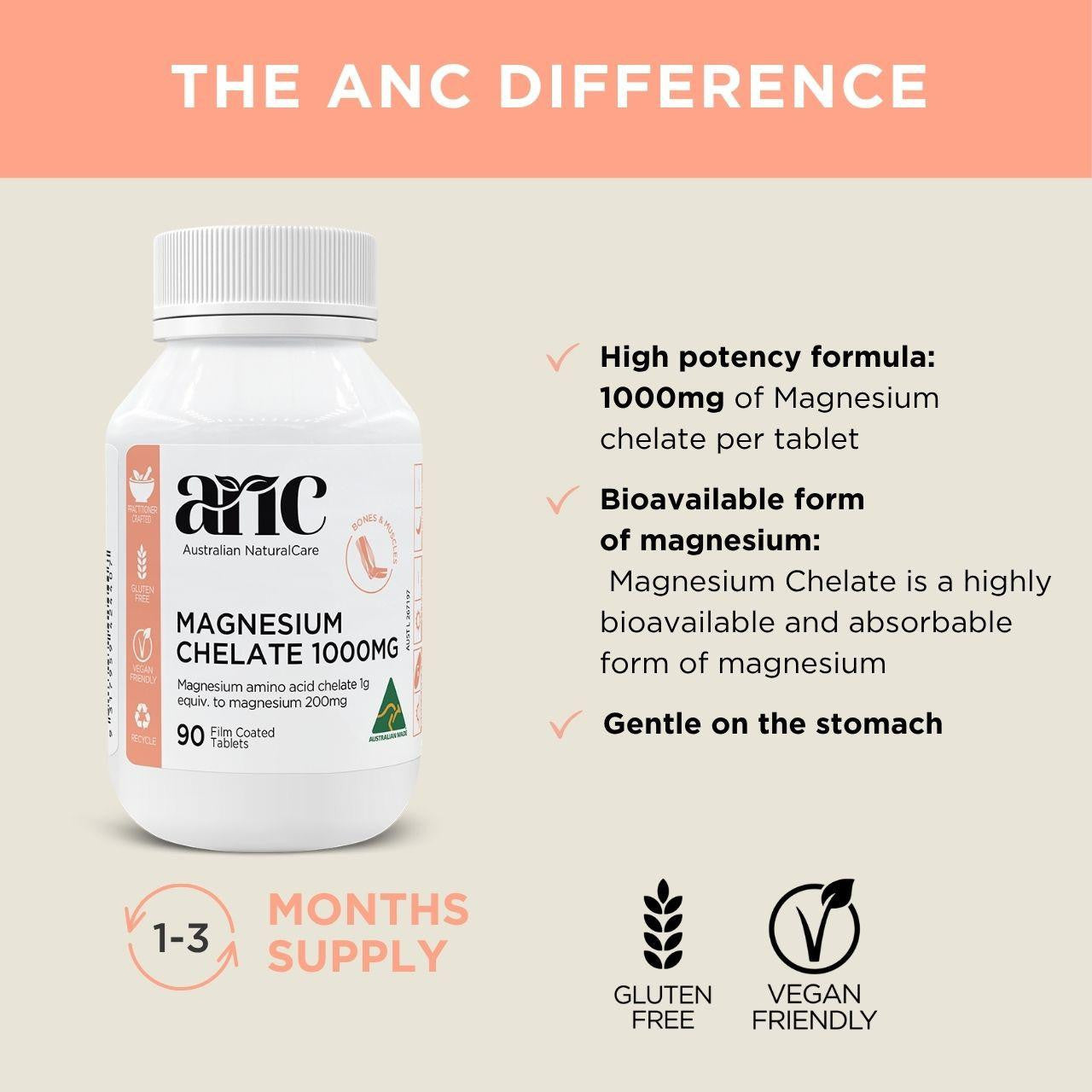 Australian NaturalCare Magnesium Chelate 1000mg 90 tabs 