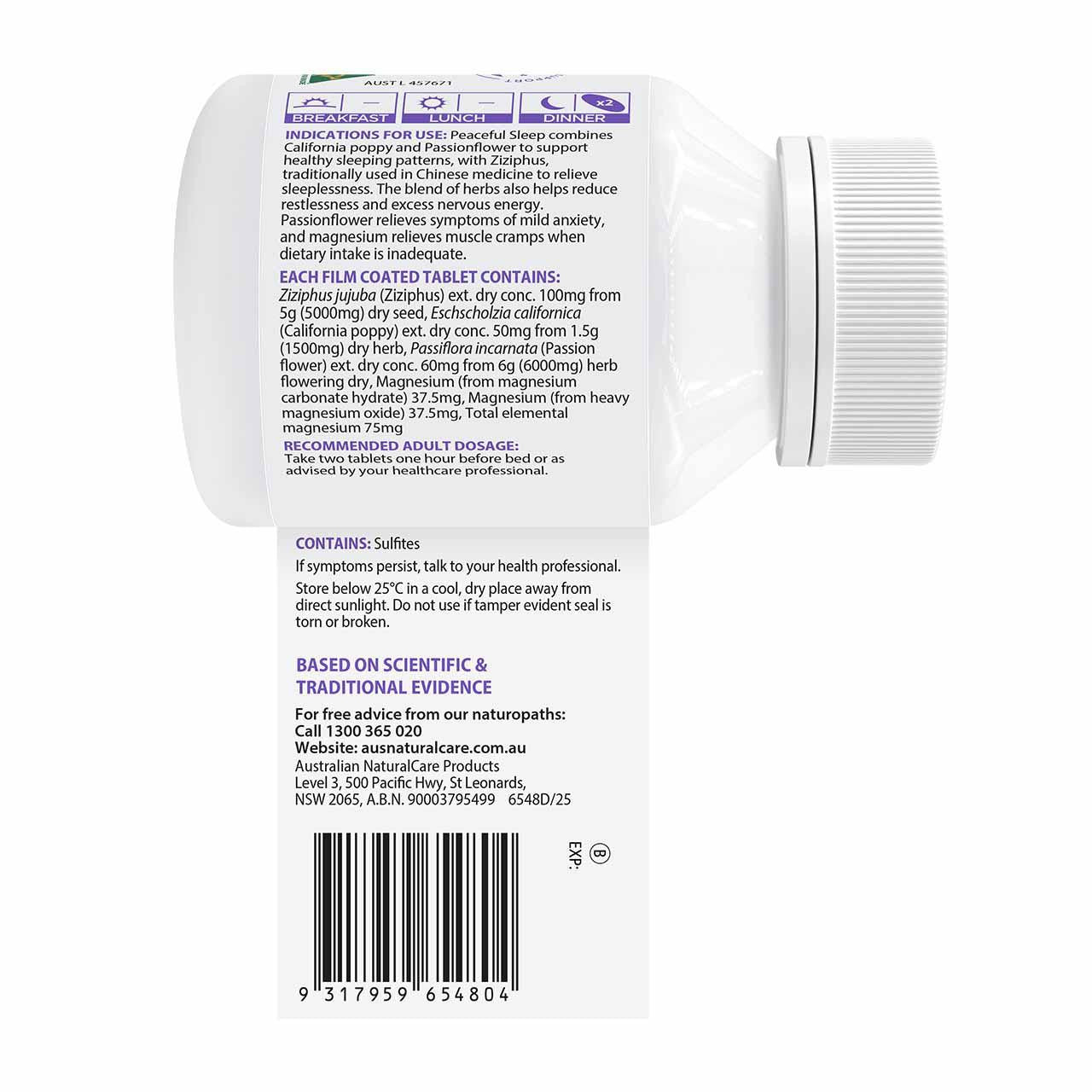 Australian NaturalCare Peaceful Sleep 60 tabs 