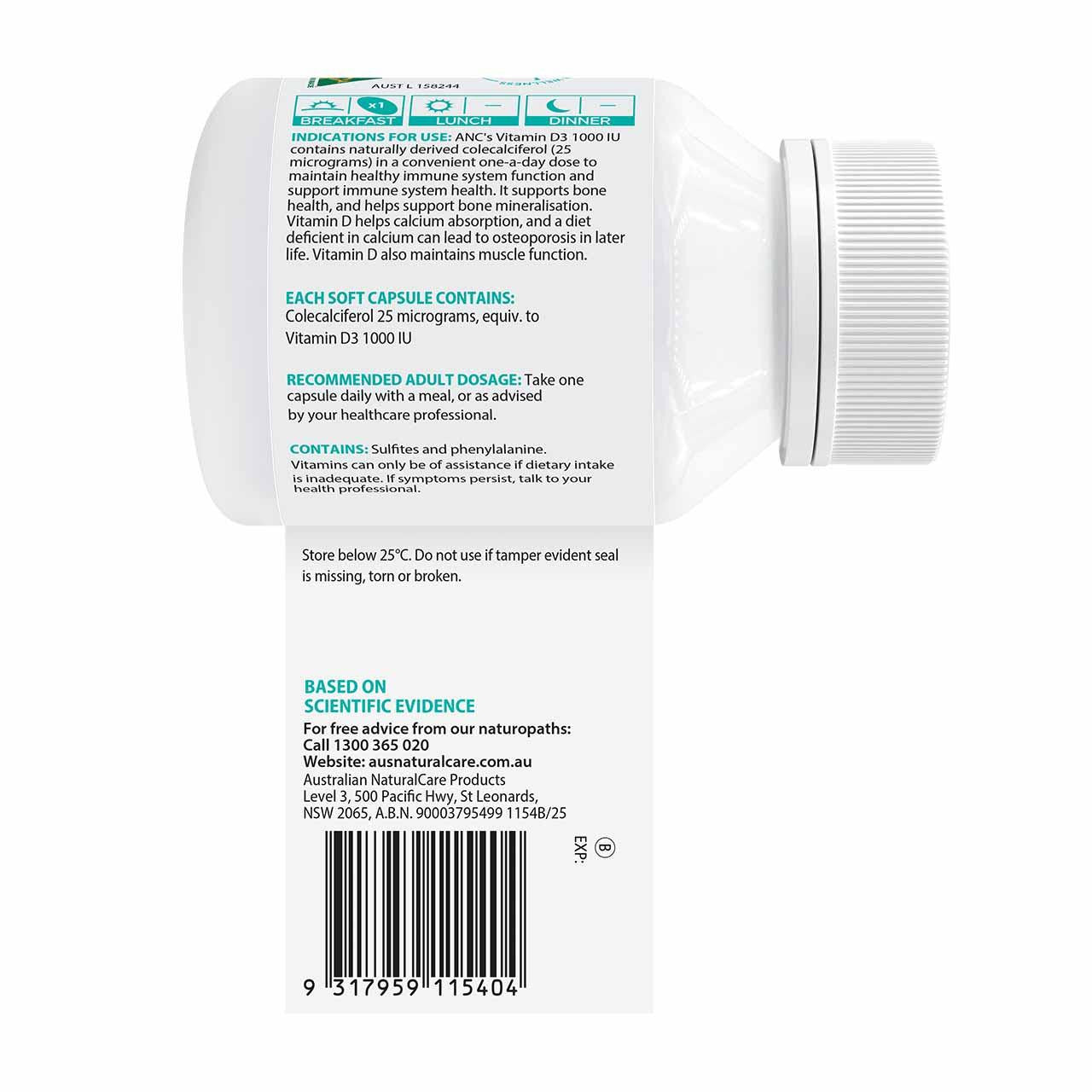 Australian NaturalCare Vitamin D3 1000IU 60 caps 