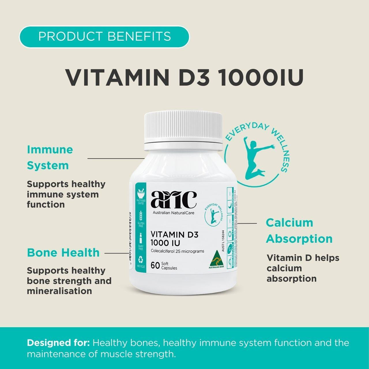 Australian NaturalCare Vitamin D3 1000IU 60 caps 