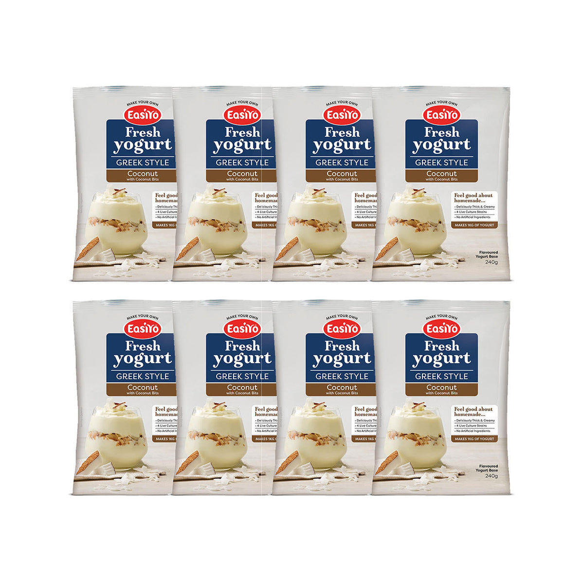 EasiYo Greek-Style Coconut Yogurt Base With Coconut Bits 8 Pack