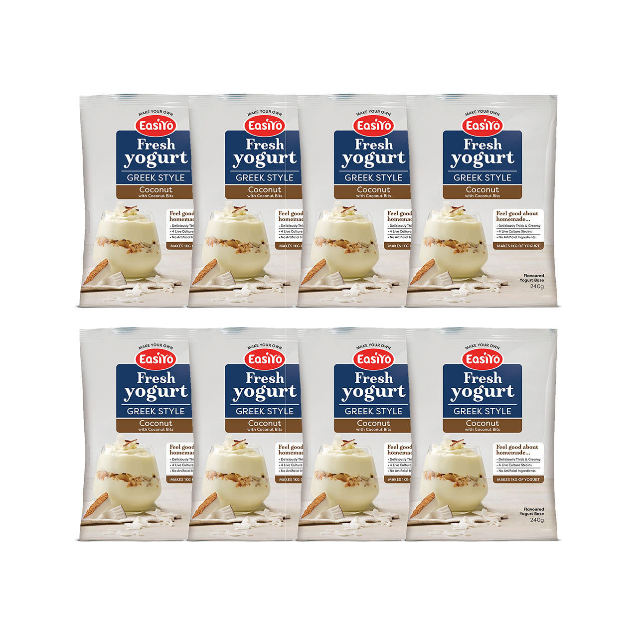 EasiYo Greek-Style Coconut Yogurt Base With Coconut Bits 8 Pack
