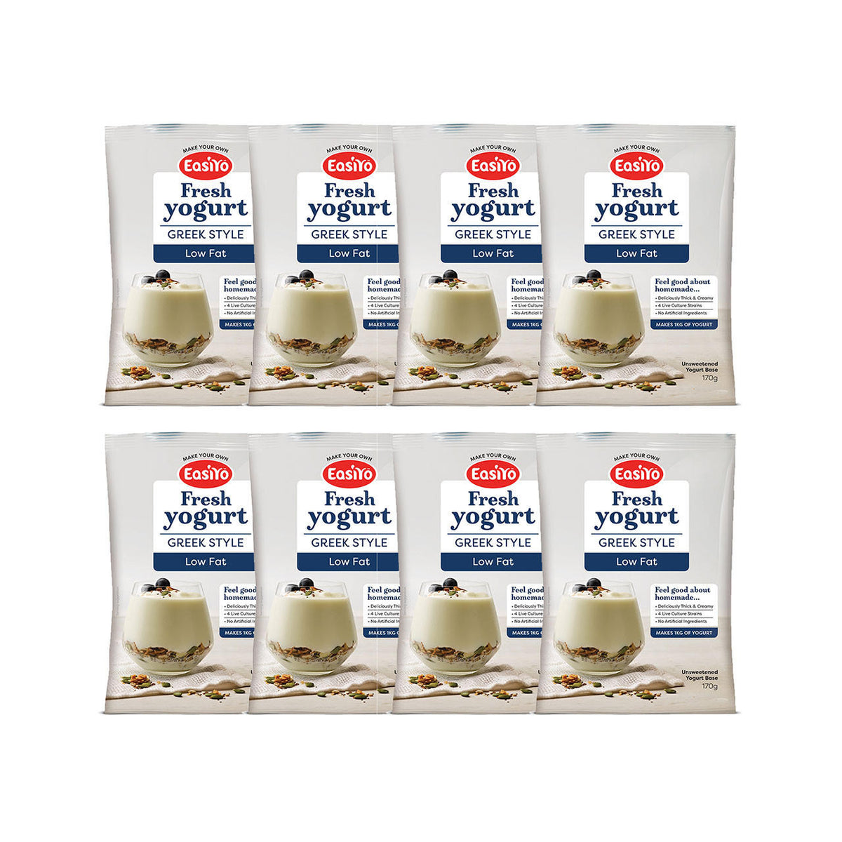 EasiYo Wellbeing Range Greek-Style Unsweetened Low Fat Yogurt Base 8 Pack