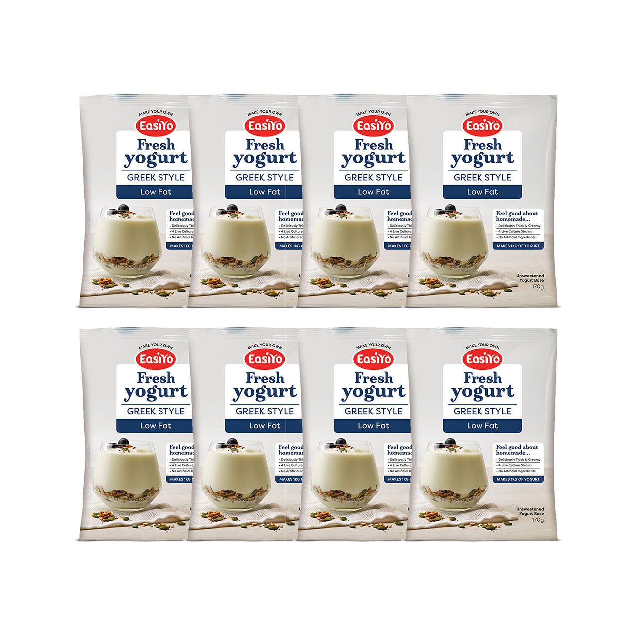 EasiYo Wellbeing Range Greek-Style Unsweetened Low Fat Yogurt Base 8 Pack